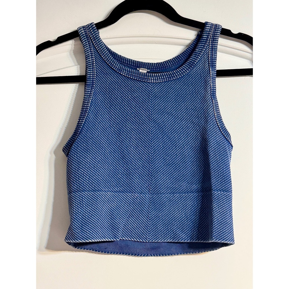 Nikibiki Tank Top One Size Blue Chevron Ribbed Seamless Crop Sporty Boho Yoga